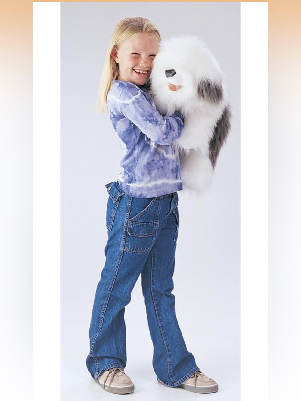 Folkmanis Sheepdog Large Hand Puppet soft fur white black stuffie dog - Picture 5 of 6